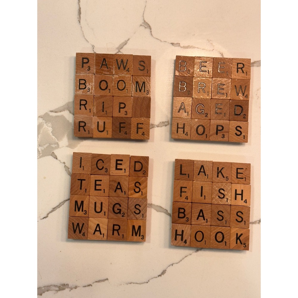 Handmade Scrabble Tile Coasters Set of 4 Wooden Letter Drink Coasters Cork Back